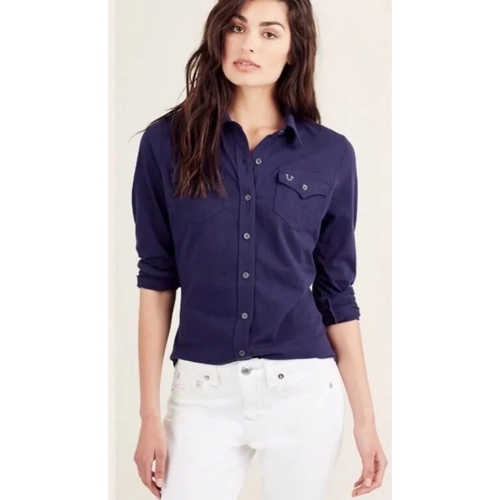 True Religion Women's Knit Georgia Top W‎ Crystal Logo White NWT Size Small $129